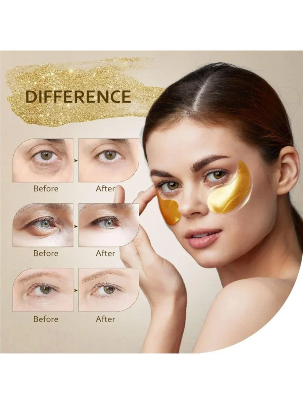 24K Gold Under Eye Patches - 30 Pairs for Dark Circles & Puffiness Relief